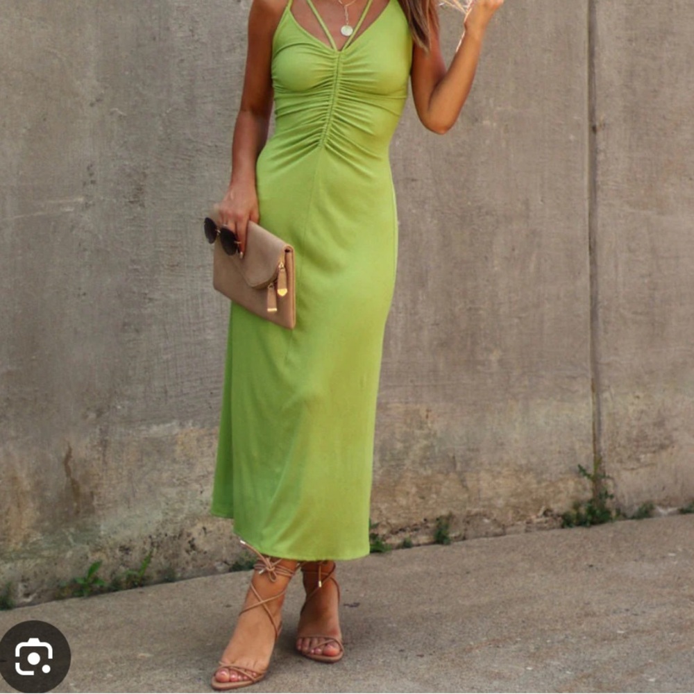 Ruched Midi Dress in Green